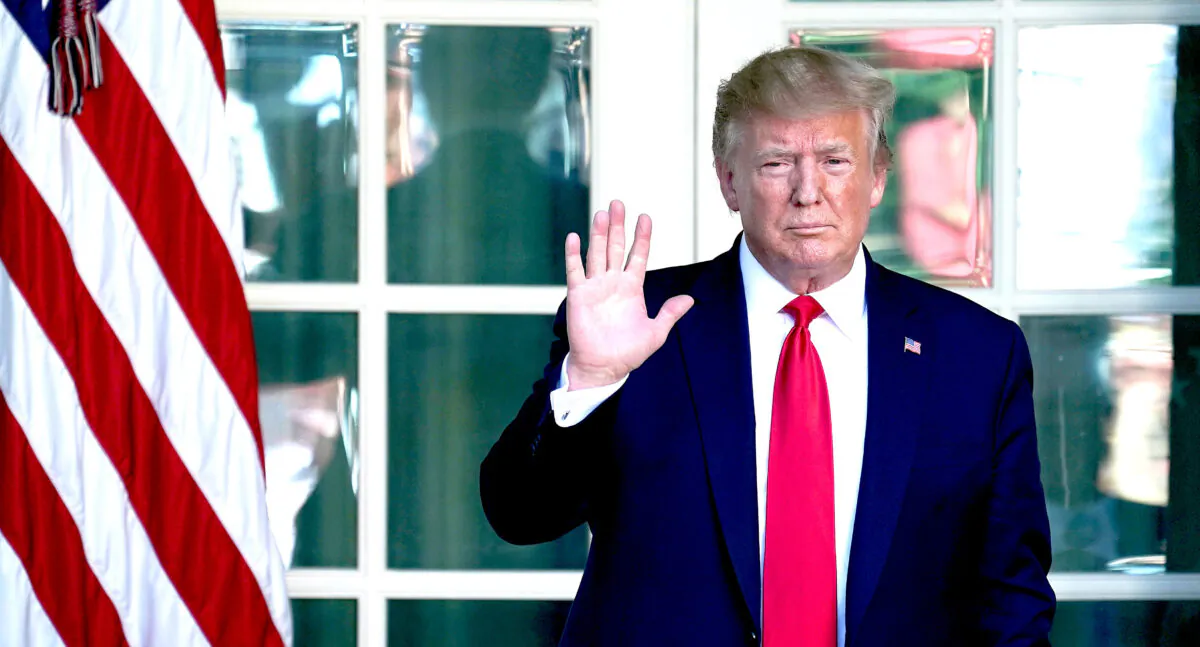 President Donald Trump heads back to the Oval Office after attending an event establishing the Space Command, the sixth national armed service, in the Rose Garden at the White House on Aug. 29, 2019. (Chip Somodevilla/Getty Images)