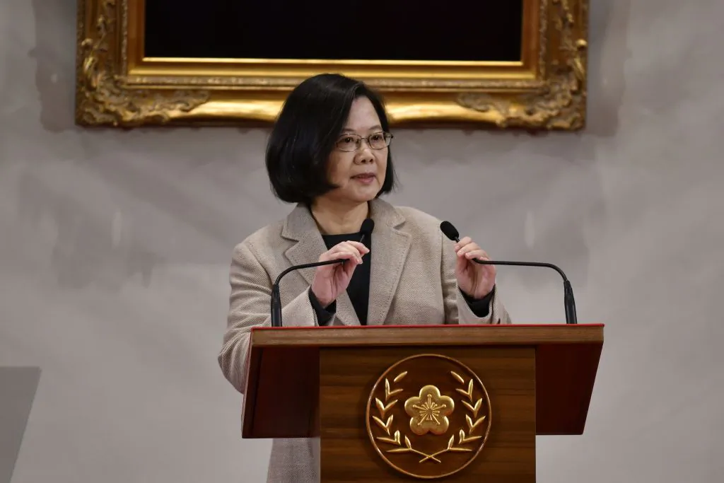 Taiwan's President Tsai Ing-wen speaks during a press conference at the Presidential Palace in Taipei on Jan. 1, 2019. (Sam Yeh/AFP/Getty Images)