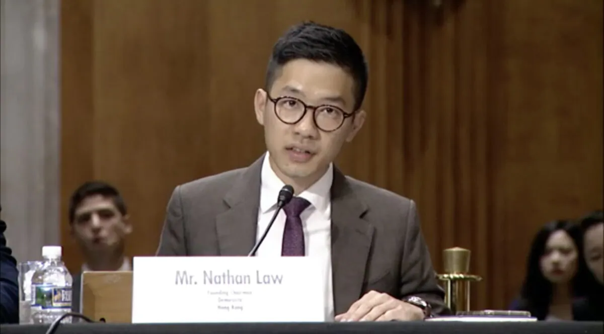 Nathan Law speaks at a subcommittee hearing of the Senate Committee on Foreign Relations in Washington on Sept. 26. (Screenshot via Senate Committee on Foreign Relations)