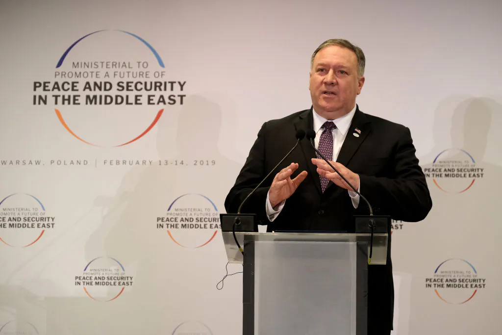 U.S. Secretary of State Mike Pompeo speaks to the media at the conclusion of the Ministerial to Promote a Future of Peace and Security in the Middle East on February 14, 2019 in Warsaw, Poland. (Sean Gallup/Getty Images)