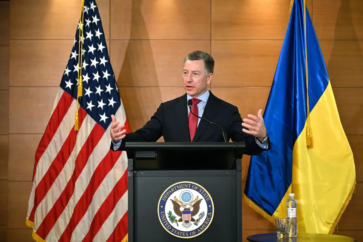U.S. Ambassador to NATO and U.S. special envoy for Ukraine Kurt Volker speaks in Kiev on July 27, 2019. (Sergei Supinsky/AFP/Getty Images)