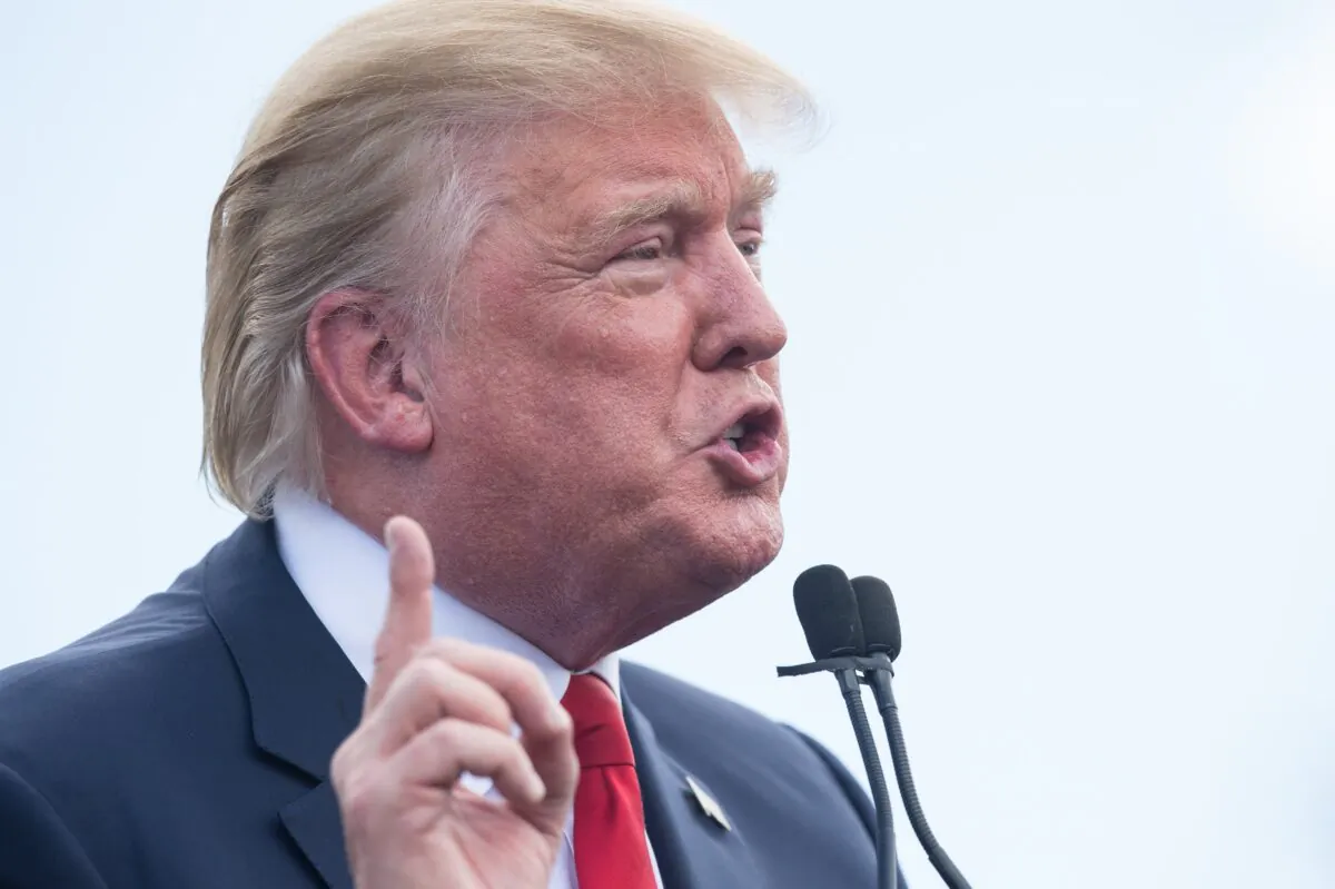 Then-Republican presidential candidate Donald Trump speaks at a rally organized by the Tea Party Patriots in front of the Capitol in Washington on Sept. 9, 2015. (NICHOLAS KAMM/AFP/Getty Images)