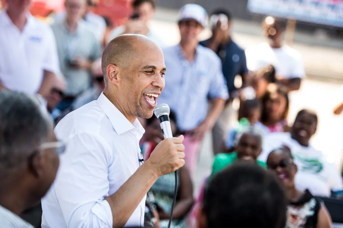 Sen. Cory Booker (D-N.J.) speaks to a crowd on the campaign trail in Columbia, S.C., on Sept. 29, 2019. (Sean Rayford/Getty Images)