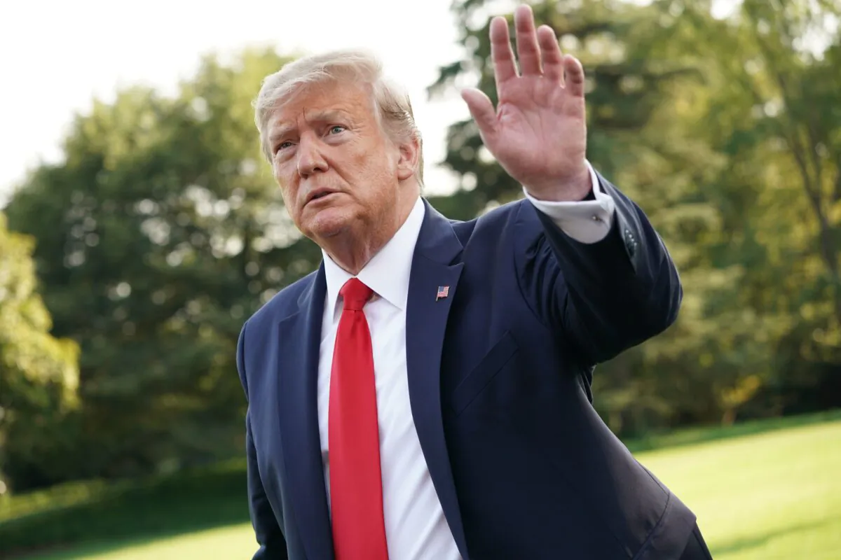 President Donald Trump gestures as he departs the White House in Washington on Sept. 16, 2019. (Mandel Ngan/AFP/Getty Images)