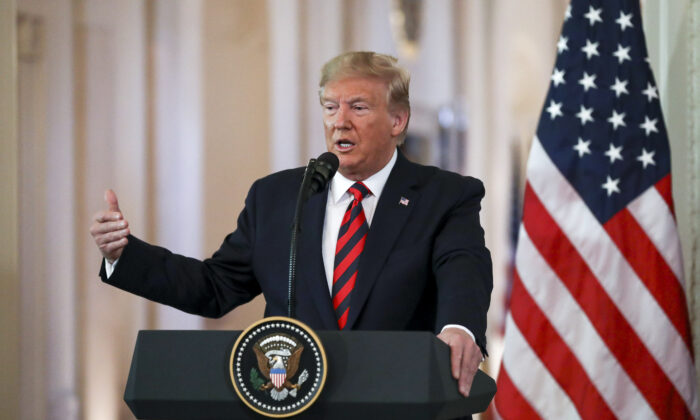 President Donald Trump at a press conference in the East Room of the White House in Washington on Sept. 20, 2019. (Charlotte Cuthbertson/The Epoch Times)