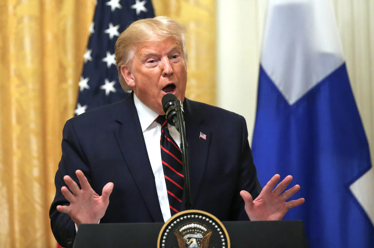 U.S. President Donald Trump addresses a joint news conference with Finland's President Sauli Niinistö in the East Room of the White House in Washington on Oct. 2, 2019. (Leah Millis/Reuters)