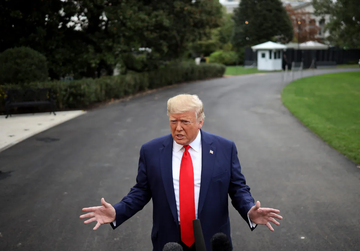 U.S. President Donald Trump answers questions while departing the White House on October 03, 2019 in Washington, DC. Trump is scheduled to travel to Florida today before returning to Washington later this evening. Win McNamee/Getty Images