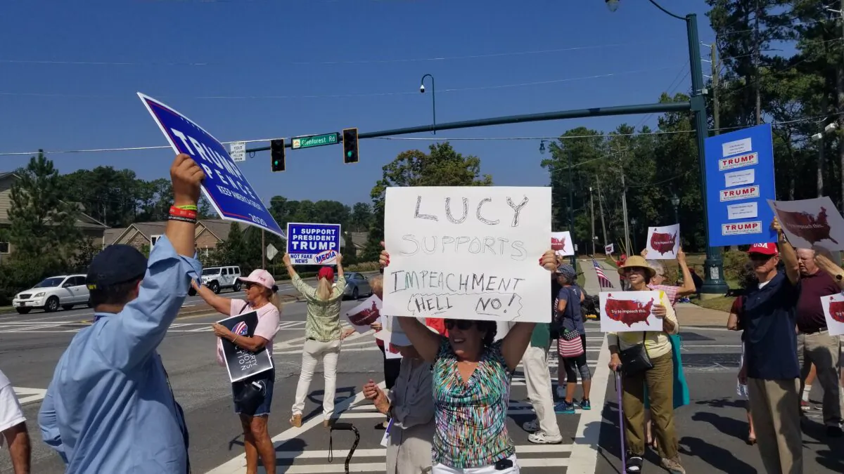 Members of the Atlanta Tea Party protest near the office of Rep. Lucy McBath in Atlanta, Ga. on Oct. 2, 2019. (Courtesy Atlanta Tea Party).