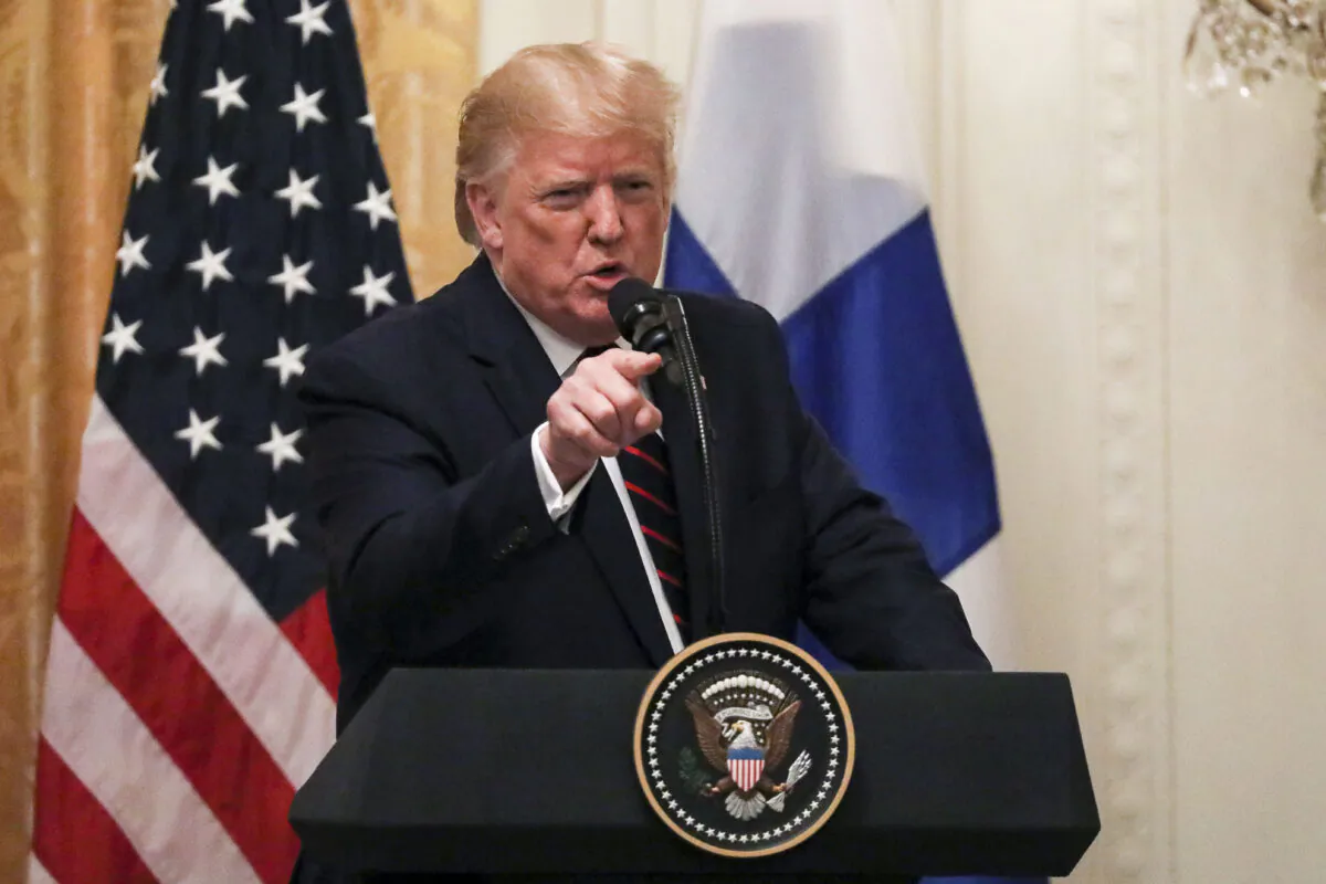 President Donald Trump at a press conference in the East Room of the White House in Washington on Oct. 2, 2019. (Charlotte Cuthbertson/The Epoch Times)