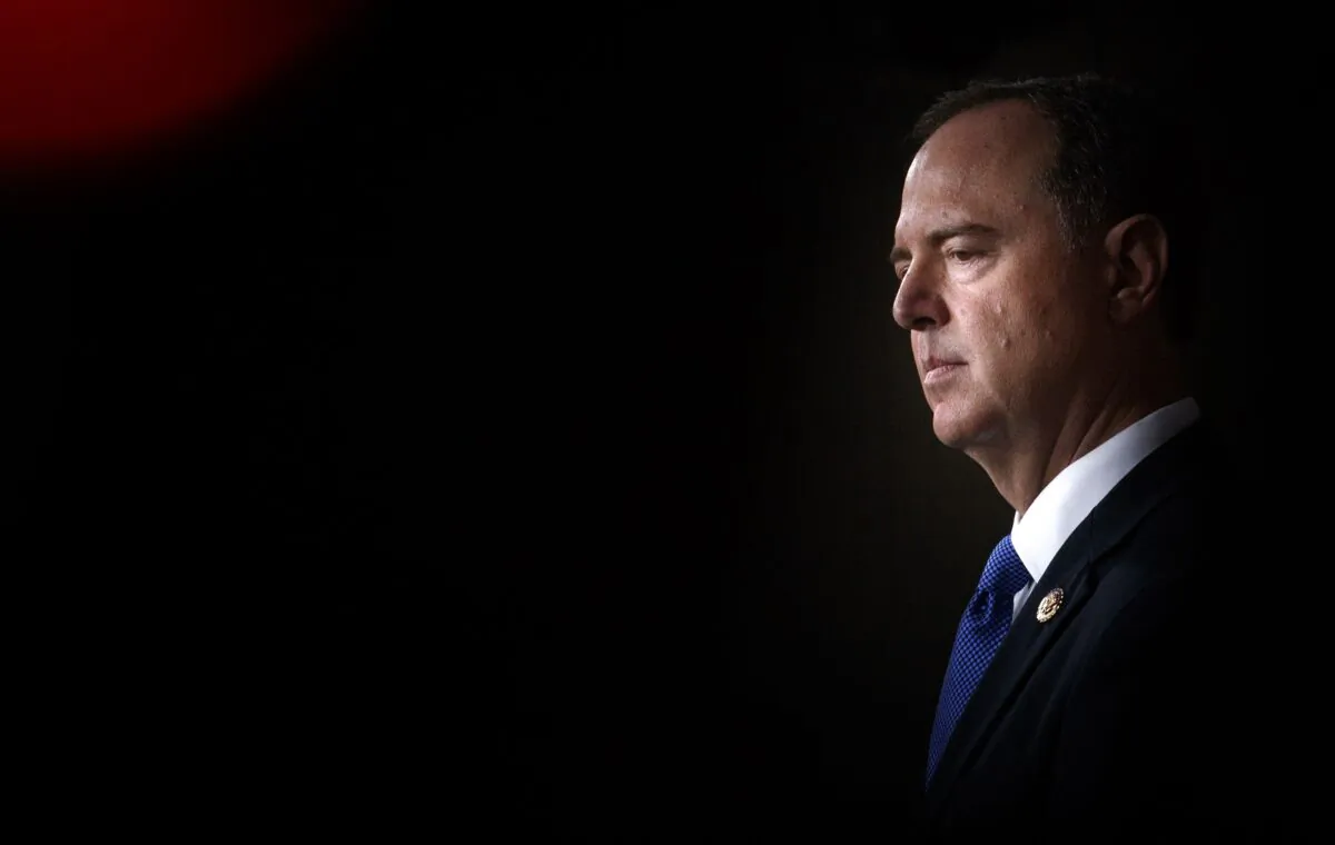 House Intelligence Committee Chairman Adam Schiff (D-Calif.) stands during a news conference held by House Speaker Nancy Pelosi (D-Calif.) in Washington on Oct. 2, 2019. (Tom Brenner/Getty Images)