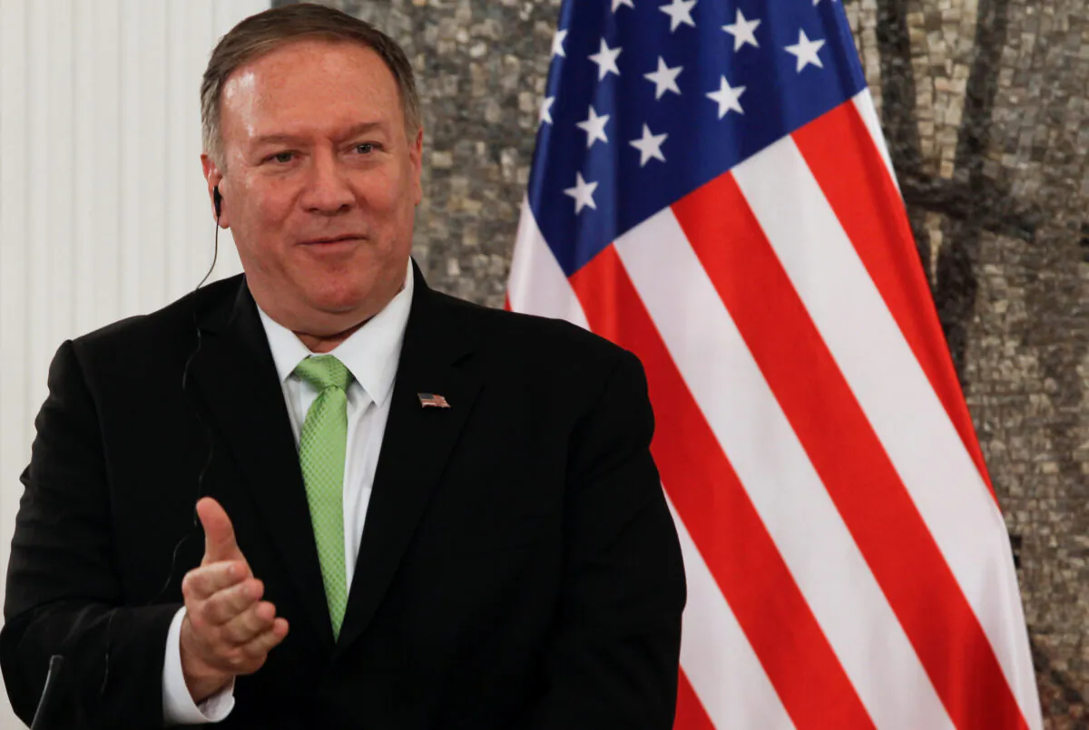 U.S. Secretary of State Mike Pompeo speaks during a news conference with Montenegro's Prime Minister Dusko Markovic, after a meeting in Podgorica, Montenegro on Oct. 4, 2019. (Stevo Vasiljevic/Reuters)