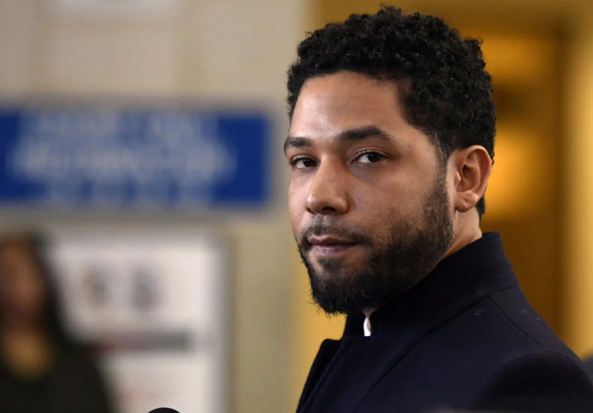Actor Jussie Smollett talks to the media before leaving Cook County Court after his charges were dropped, in Chicago on March 26, 2019. (Paul Beaty/AP Photo)
