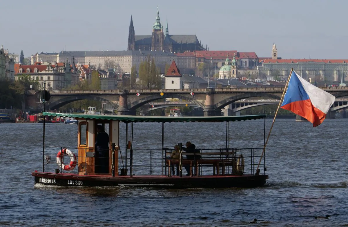 A river ferry sails at the Vltava river connecting two sides of the city and one of the islands in Prague, Czech Republic on April 11, 2019. (Joe Klamar/AFP/Getty Images)
