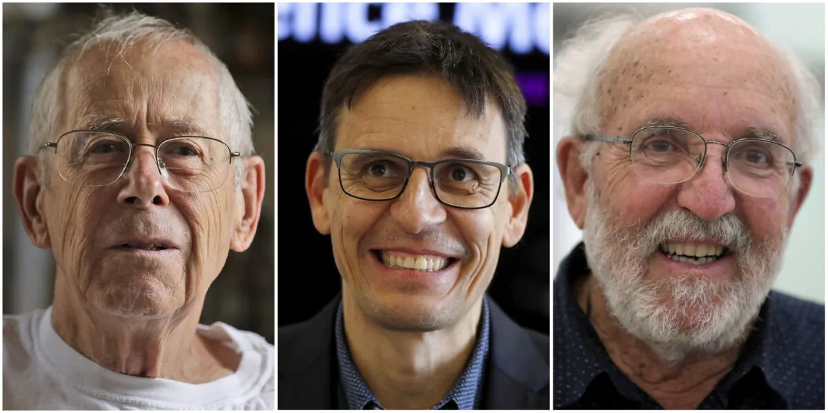 (L-R) Nobel Prize winners in Physics James Peebles in Princeton, N.J., Didier Queloz in London, England, and Michel Mayor in Madrid, Spain, in a combination photo of Oct. 8, 2019. Peebles, an emeritus professor at Princeton University, won for his theoretical discoveries in cosmology. Swiss star-gazers Mayor and Queloz, both of the University of Geneva, were honoured for finding an exoplanet—a planet outside our solar system—that orbits a sun-like star, the Nobel committee said. (AP Photo)