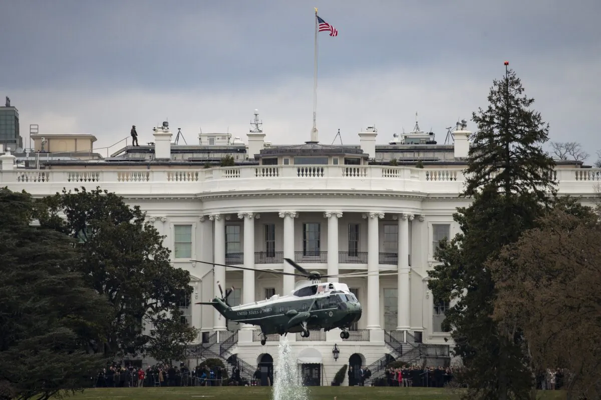 Marine One, with President Donald Trump onboard, departs the South Lawn of the White House, on March 22, 2019. (Drew Angerer/Getty Images)