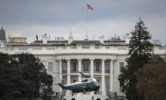 Marine One, with President Donald Trump onboard, departs the South Lawn of the White House, on March 22, 2019. (Drew Angerer/Getty Images)