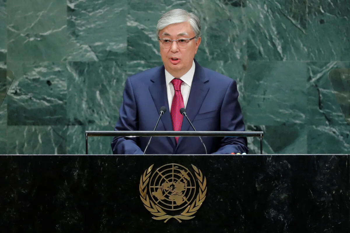 Kazakh President Kassym-Jomart Tokayev addresses the 74th session of the United Nations General Assembly at U.N. headquarters in New York City, U.S. on Sept. 24, 2019. (Eduardo Munoz/Reuters)