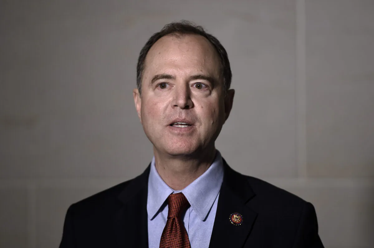Adam Schiff (D-Calif.), chairman of the House Intelligence Committee, speaks to the media before a closed-door meeting regarding the ongoing impeachment inquiry against President Donald Trump at the U.S.. Capitol in Washington on Oct. 8, 2019. (Photo by Olivier Douliery/AFP via Getty Images)