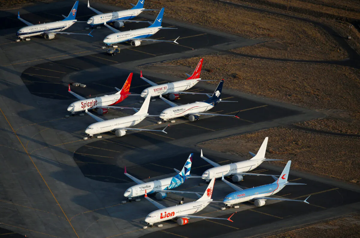An aerial photo shows Boeing 737 MAX aircraft at Boeing facilities at the Grant County International Airport in Moses Lake, Washington on Sept. 16, 2019. (Lindsey Wasson/Reuters, File Photo)