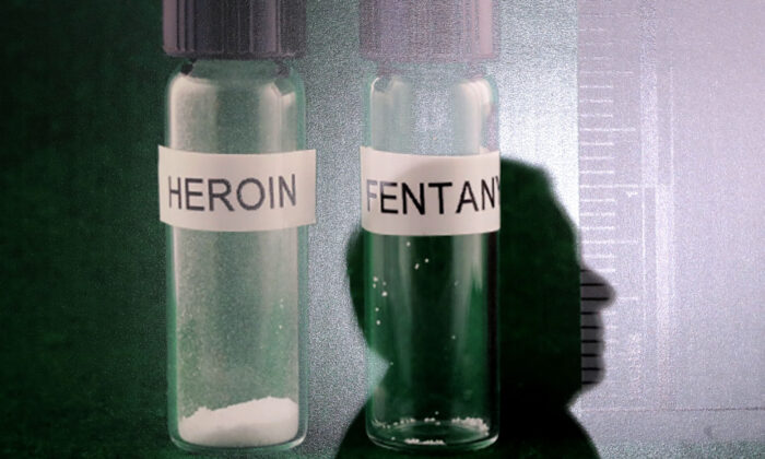 A photograph comparing the relative potency of heroin and fentanyl during a news conference at the U.S. Capitol on March 22, 2018 in Washington. (Chip Somodevilla/Getty Images)