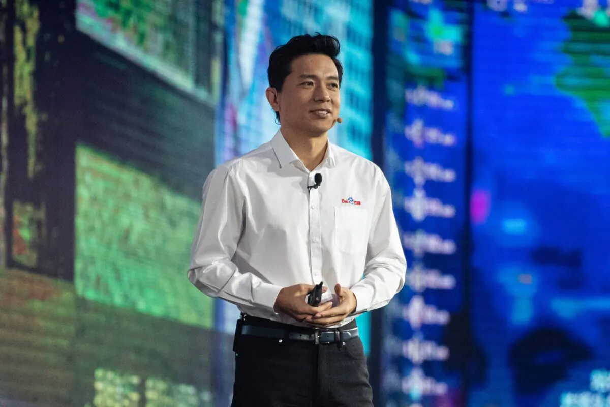 Baidu co-founder and CEO Robin Li speaks on stage at the annual Baidu World Technology Conference in Beijing on November 1, 2018. (FRED DUFOUR/AFP/Getty Images)