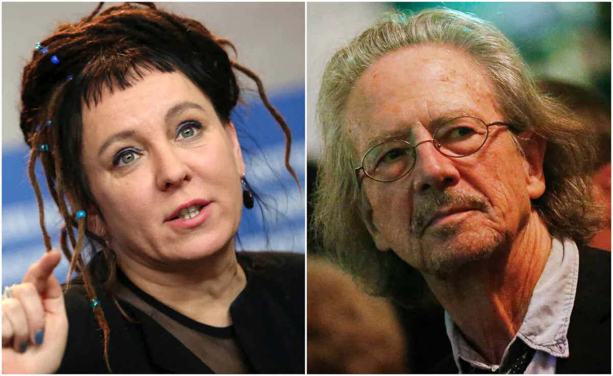 Polish author Olga Tokarczuk (L) and Austrian author and director Peter Handke. (Michele Tantussi/Dominic Ebenbichler/Reuters)