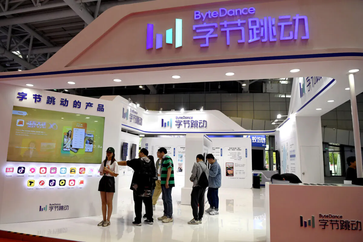 People at the Bytedance Technology booth at the Digital China exhibition in Fuzhou, Fujian Province, China, on May 5, 2019. (Reuters)