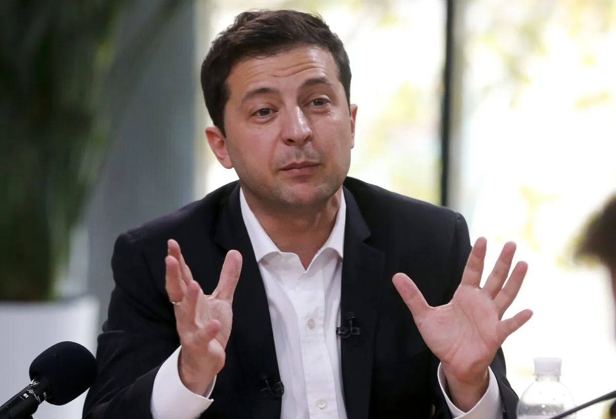 Ukrainian President Volodymyr Zelensky speaks during a meeting with journalists in Kyiv, Ukraine, on Oct. 10, 2019. (Efrem Lukatsky/AP Photo)