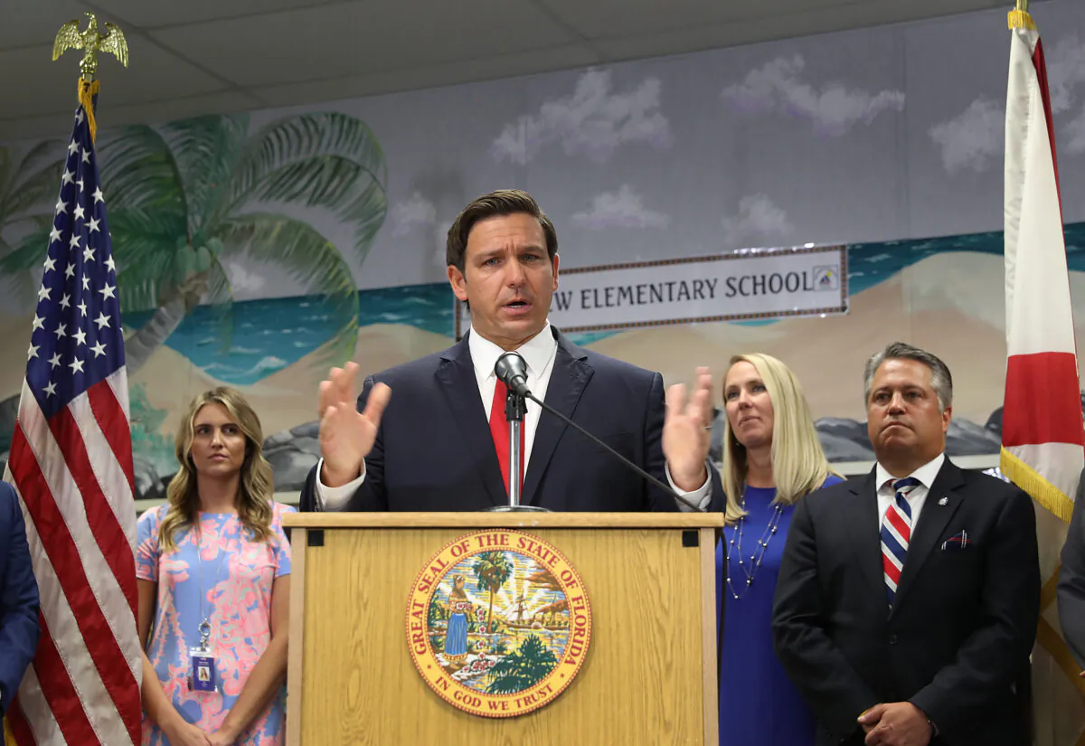 Florida Gov. Ron DeSantis announces that he wants to raise the minimum starting salary for teachers during a press conference held at Bayview Elementary School on Oct. 07, 2019 in Fort Lauderdale, Fla.  (Joe Raedle/Getty Images)