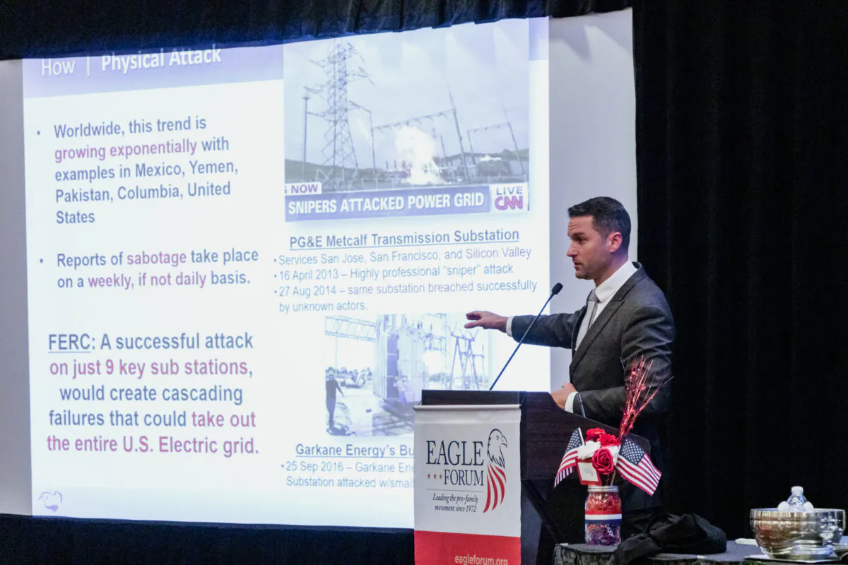 Tommy Waller gives a presentation on the vulnerability of the electric grid to the Eagle Forum in Washington on Sept. 21, 2019. (courtesy Tommy Waller)