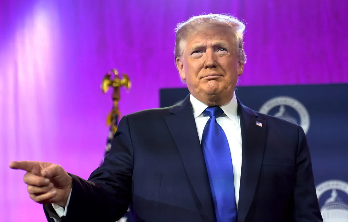 President Donald Trump speaks at the Values Voter Summit at the Omni Shoreham Hotel in Washington on Oct. 12, 2019. (Eric Barada/AFP via Getty Images)