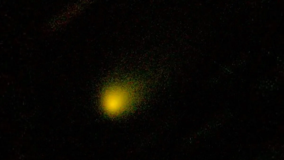 A two-color composite image shows comet 2I/Borisov captured by the Gemini North telescope in Hawaii on Sept. 10, 2019. This image was taken with eight 60-second exposures, four in green and four in red bands, in this handout obtained on Oct. 14, 2019. (Gemini Observatory/U.S. National Science Foundation/AURA/Handout via Reuters)