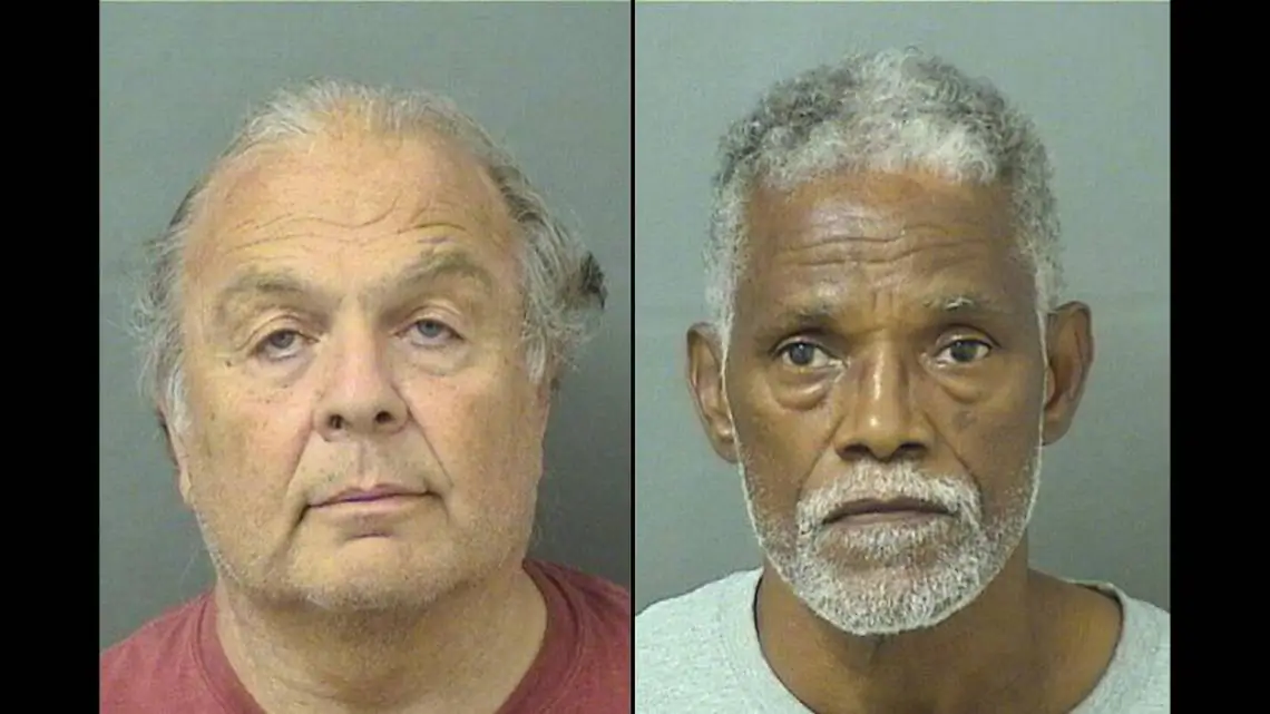 Thomas Fucarile (L) and Lavoris Grisby (R) were arrested and charged for allegedly dumping sewage into manholes three times, in West Palm Beach, Florida. (Palm Beach County Sheriff's Office)