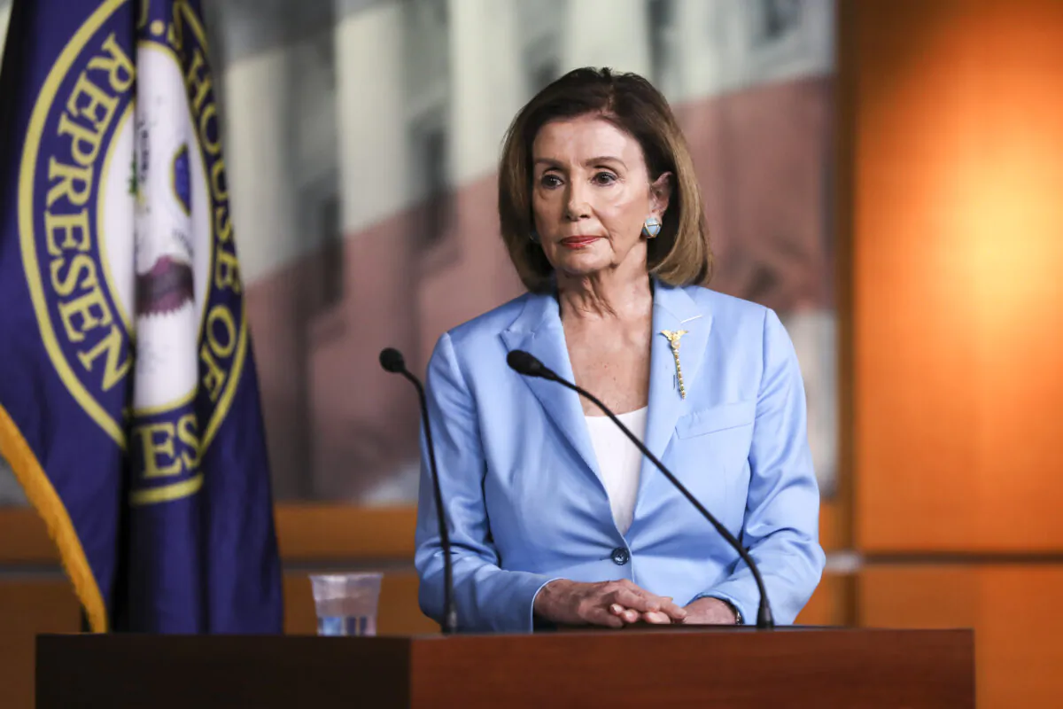 Speaker of the House Nancy Pelosi (D-Calif.) at a press conference about the impeachment inquiry of President Trump, at the Capitol in Washington on Oct. 2, 2019. (Charlotte Cuthbertson/The Epoch Times)