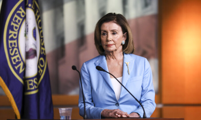 Speaker of the House Nancy Pelosi (D-Calif.) at a press conference about the impeachment inquiry of President Trump, at the Capitol in Washington on Oct. 2, 2019. (Charlotte Cuthbertson/The Epoch Times)