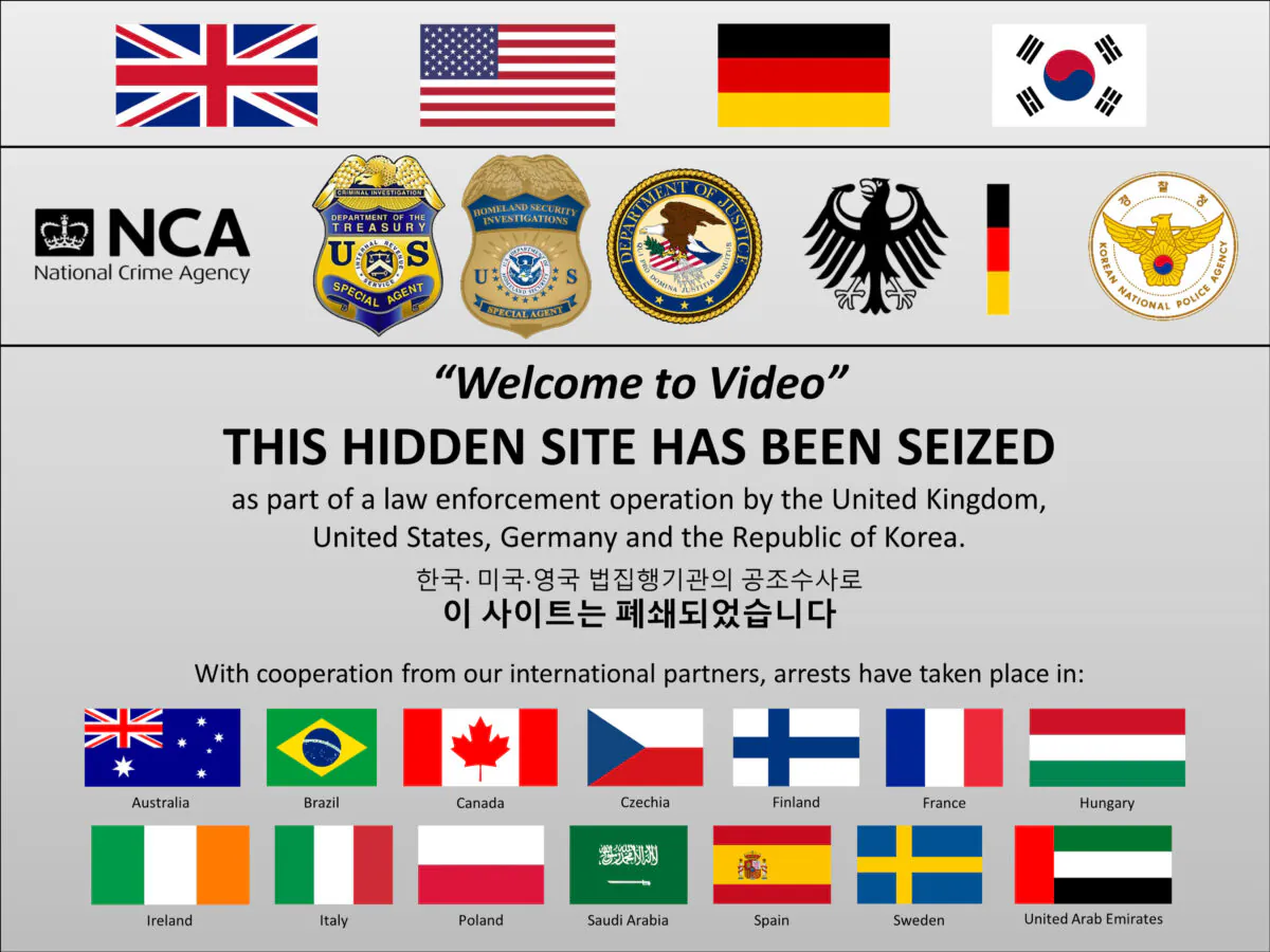 The seized Welcome to Video website in an image courtesy of the Department of Justice. (Reuters via DOJ)