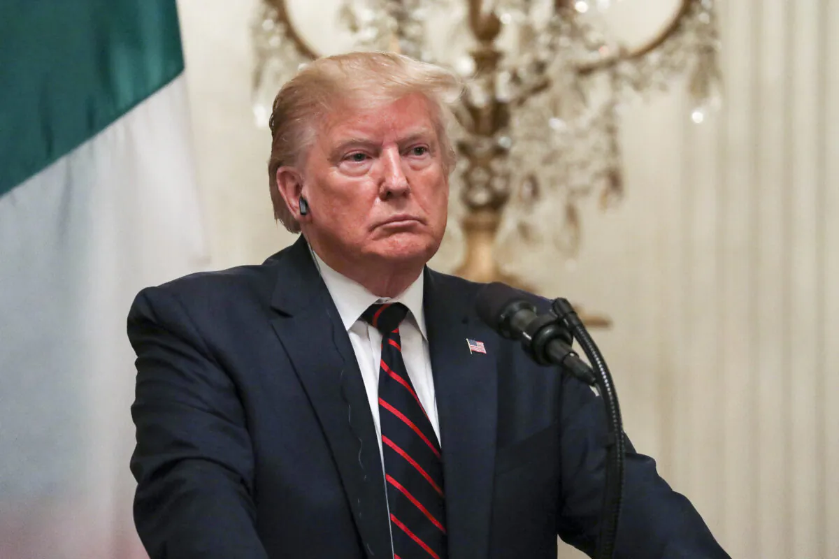 President Donald Trump at a press conference with Italy President Sergio Mattarella (not pictured) in the East Room of the White House in Washington on Oct. 16, 2019. (Charlotte Cuthbertson/The Epoch Times)