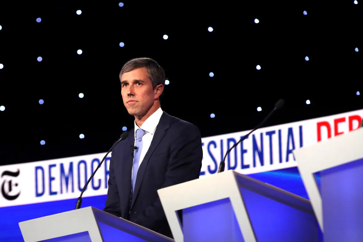 Former Texas congressman Beto O'Rourke looks on during a break at the Democratic Presidential Debate at Otterbein University in Westerville, Ohio on Oct. 15, 2019. (Win McNamee/Getty Images)