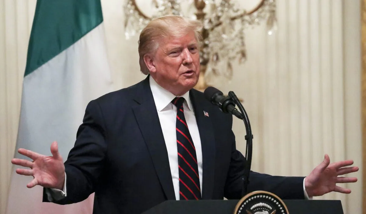 President Donald Trump at a press conference with Italy President Sergio Mattarella (not pictured) in the East Room of the White House in Washington on Oct. 16, 2019. (Charlotte Cuthbertson/The Epoch Times)