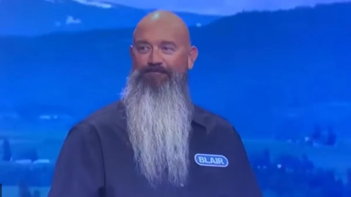 The big-bearded contestant, Blair Davis, from San Diego, said he owned a small trucking business, then went on to describe his family. (Disney/ABC Television Group via CNN)