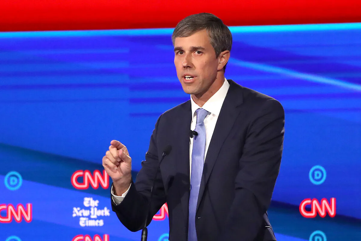 Former Texas congressman Beto O'Rourke speaks during the Democratic Presidential Debate at Otterbein University in Westerville, Ohio on Oct. 15, 2019. (Photo by Win McNamee/Getty Images)