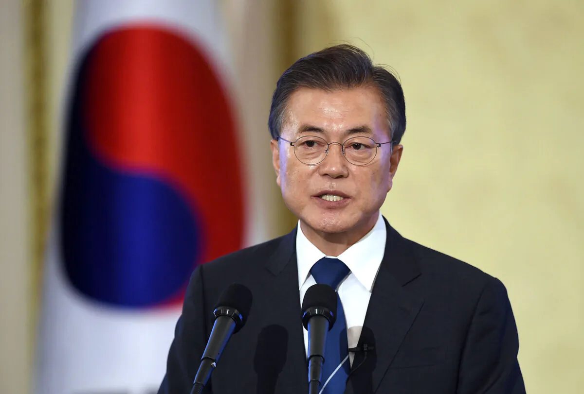 South Korean President Moon Jae-in speaks during a press conference marking his first 100 days in office at the presidential blue house in Seoul, South Korea, on Aug. 17, 2017. (Jung Yeon-Je-Pool/Getty Images)