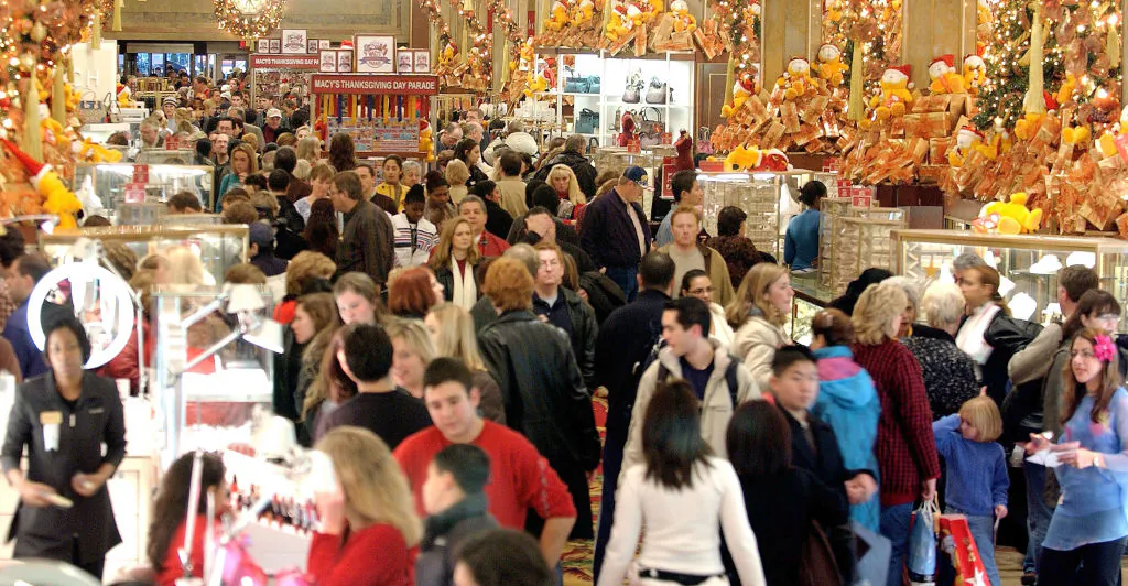 Shoppers clog the aisles at Macy's Department store in New York City on Black Friday, Nov. 28, 2003. (Stephen Chernin/Getty Images)
