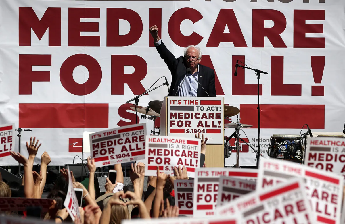 Sen. Bernie Sanders (I-Vt.) speaks during a health care rally in San Francisco on Sept. 22, 2017. (Justin Sullivan/Getty Images)