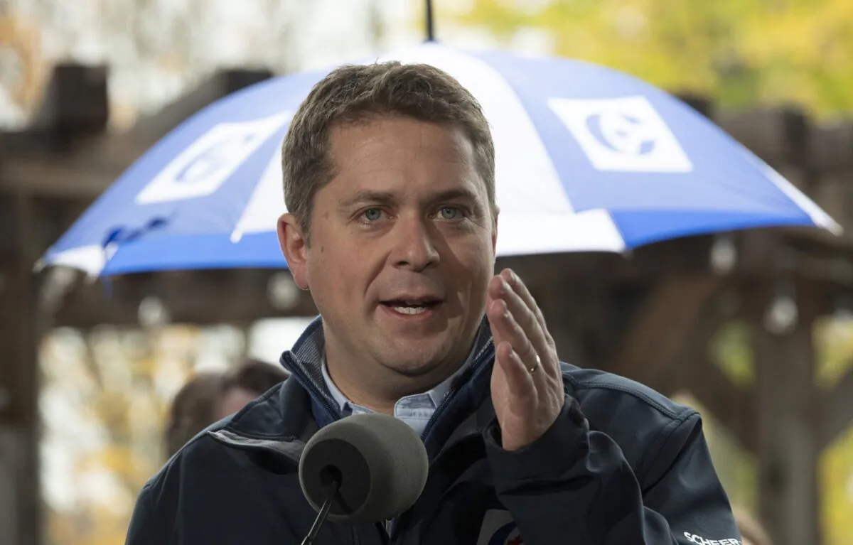 Conservative leader Andrew Scheer responds to a question during a campaign stop in Fredericton on Oct. 18, 2019. (The Canadian Press/Adrian Wyld)
