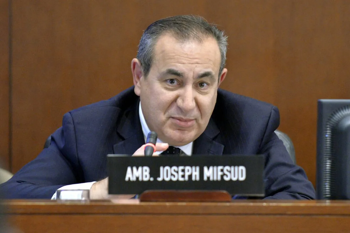 Maltese academic Joseph Mifsud during a meeting in Washington on Nov. 12, 2014. (Juan Manuel Herrera/OAS via AP)