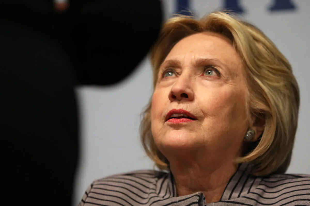 Former Secretary of State Hillary Clinton promotes her new book "The Book of Gutsy Women," written with daughter Chelsea Clinton, in New York City on Oct. 3, 2019. (Spencer Platt/Getty Images)
