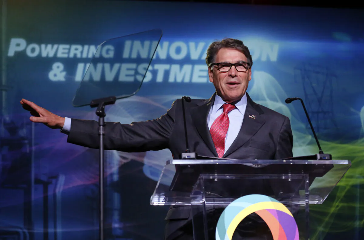 Rick Perry speaks at an energy summit hosted by Utah Gov. Gary Herbert and attended by Wyoming Gov. Mark Gordon in Salt Lake City on May 30, 2019. (AP Photo/Rick Bowmer)