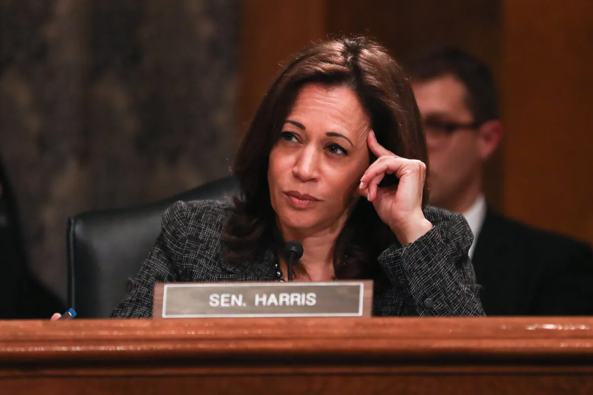 Sen. Kamala Harris (D-Calif.) at a Senate Homeland Security hearing on April 9, 2019. (Charlotte Cuthbertson/The Epoch Times)