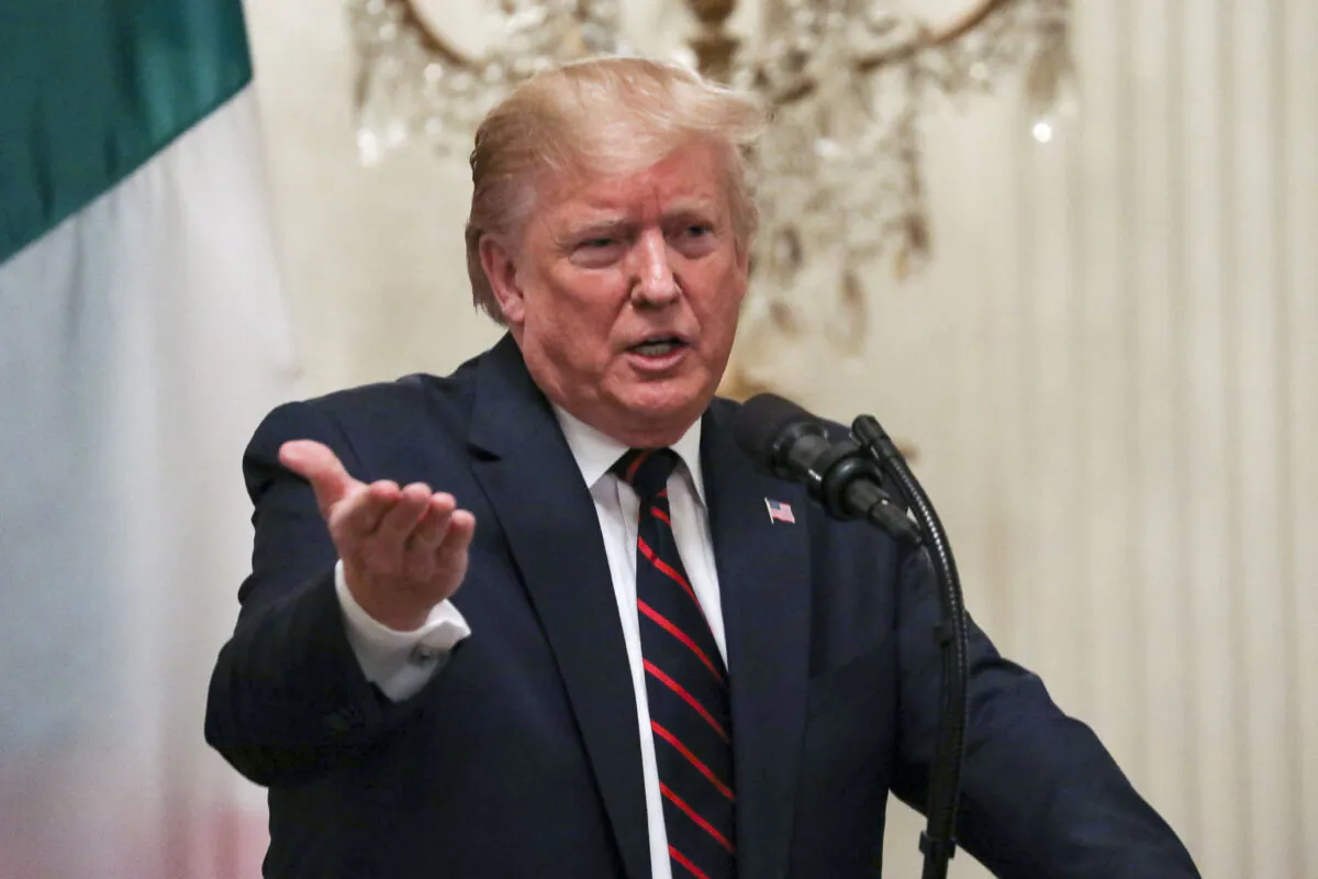 President Donald Trump at a press conference with Italy President Sergio Mattarella (not pictured) in the East Room of the White House in Washington in an Oct. 16, 2019, file photograph. (Charlotte Cuthbertson/The Epoch Times)